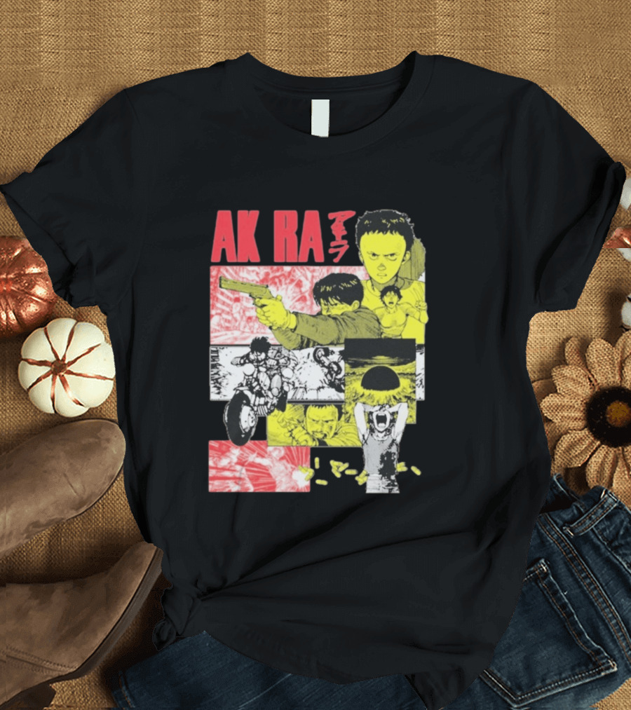 Akira Manga Panels Gun Motorcycle Explosion Red Yellow T-Shirt