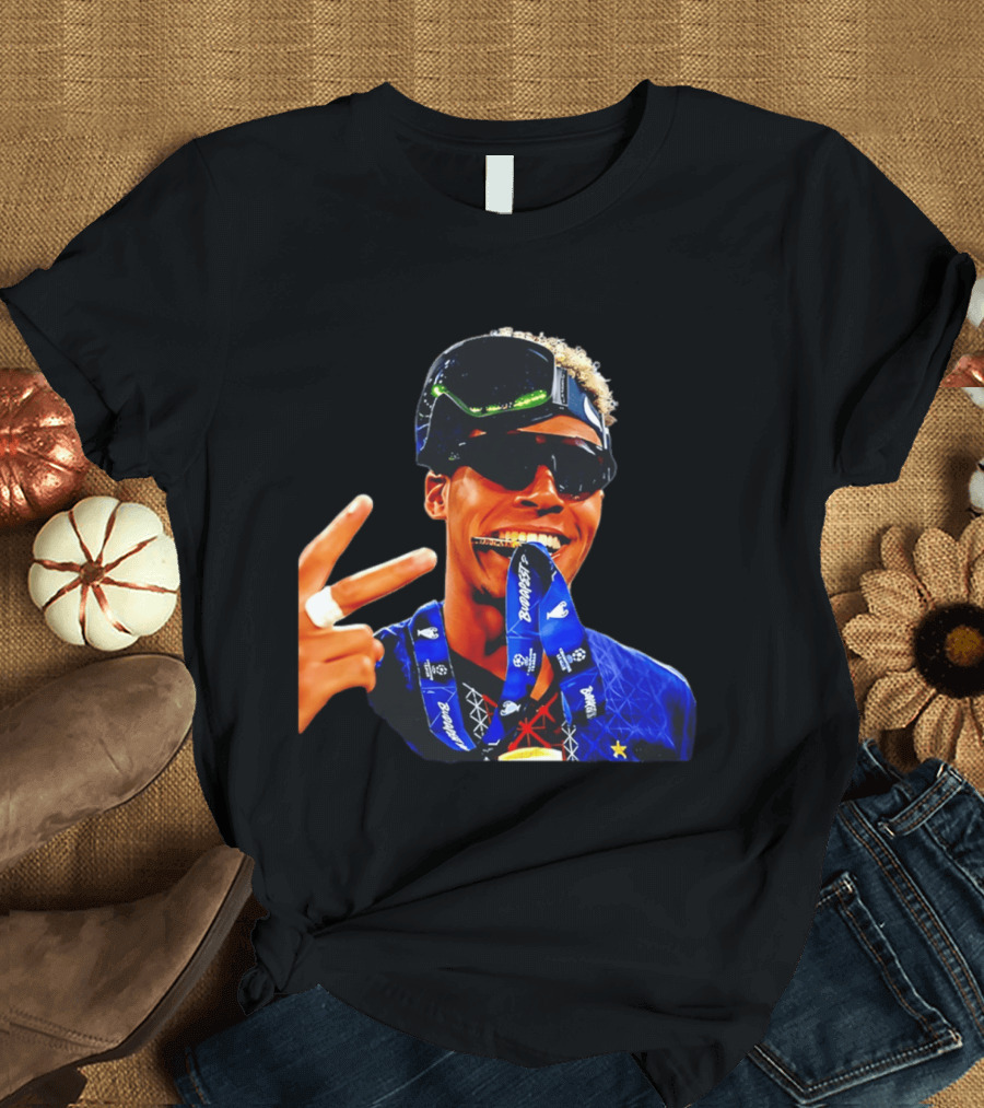 Paris Saint Germain Desire Doue Biting Medal Victory Celebration T-Shirt