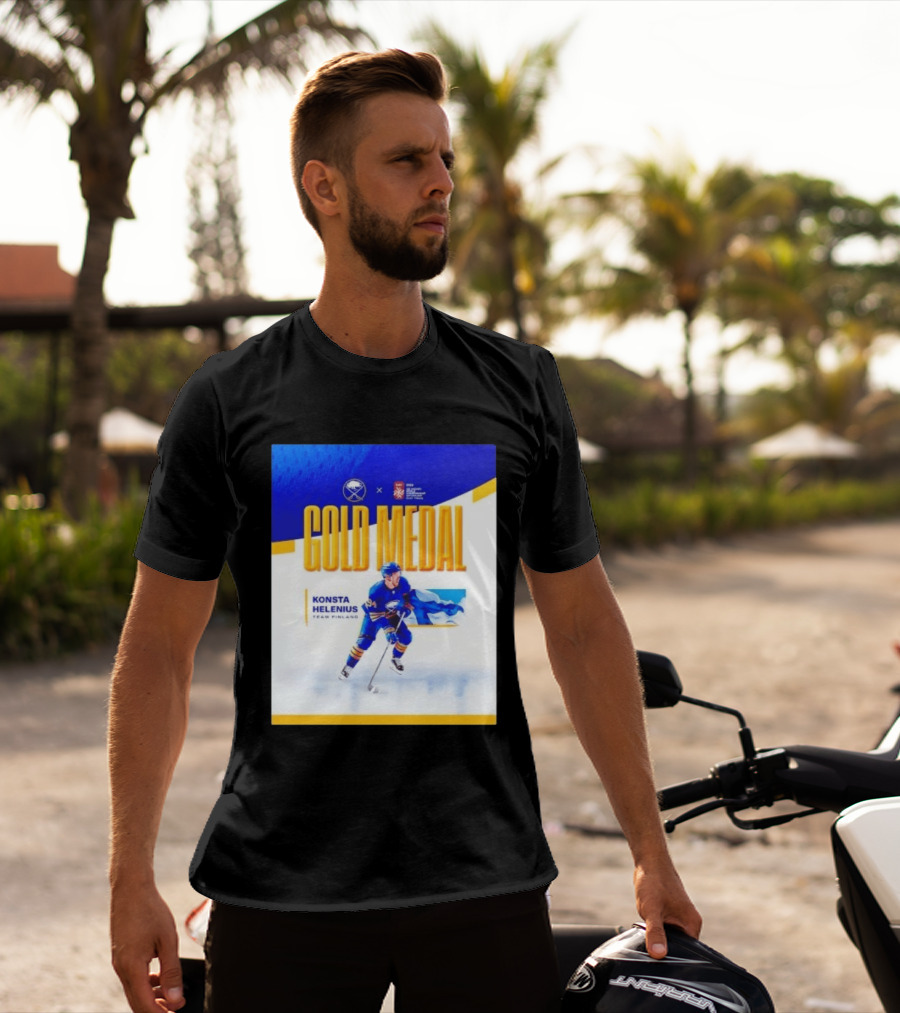 Konsta Helenius Team Finland 2023 Gold Medal Hockey T-Shirt