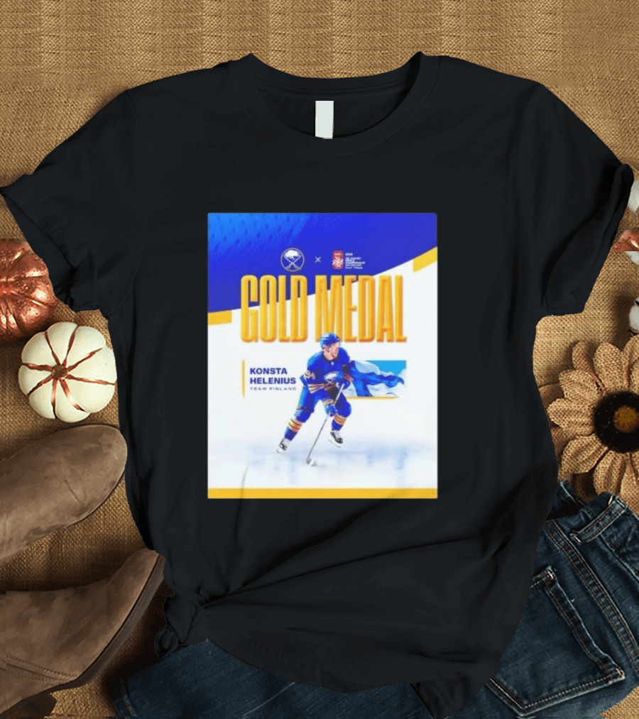 Konsta Helenius Team Finland 2023 Gold Medal Hockey T-Shirt