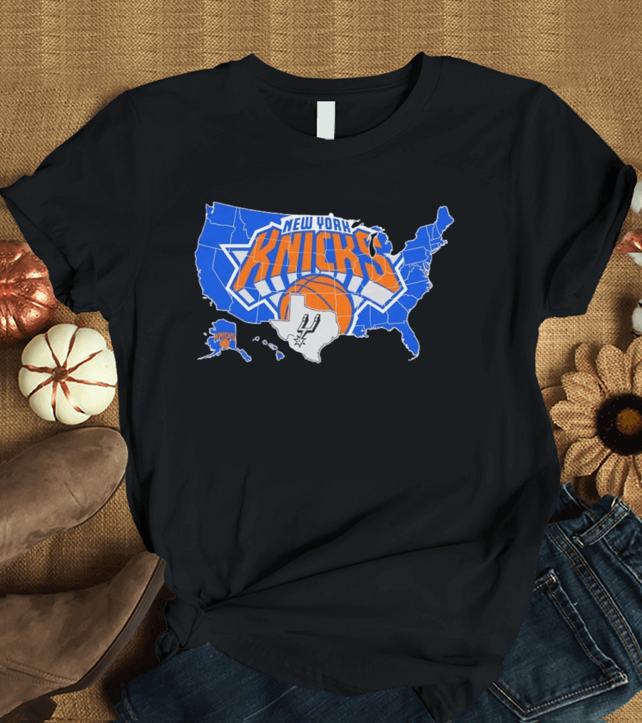 New York Knicks San Antonio Spurs USA Map T-Shirt