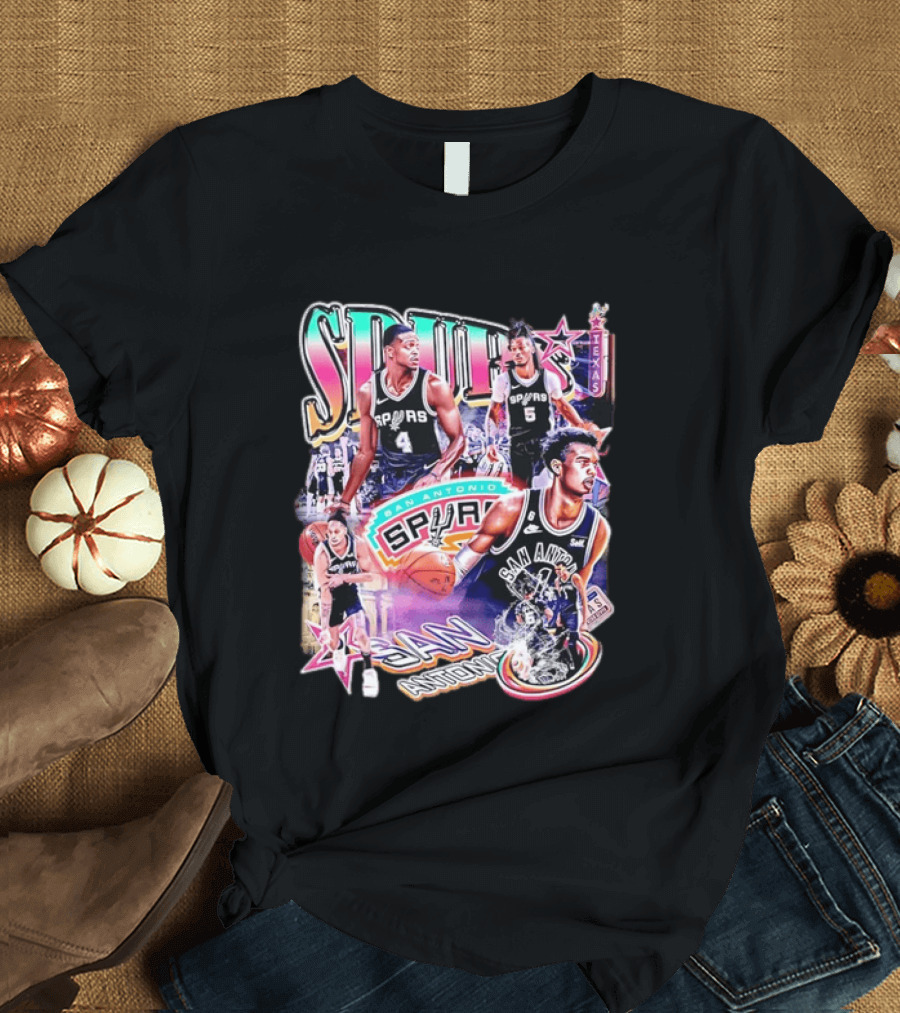 Spurs San Antonio Texas Basketball Players Collage T-Shirt