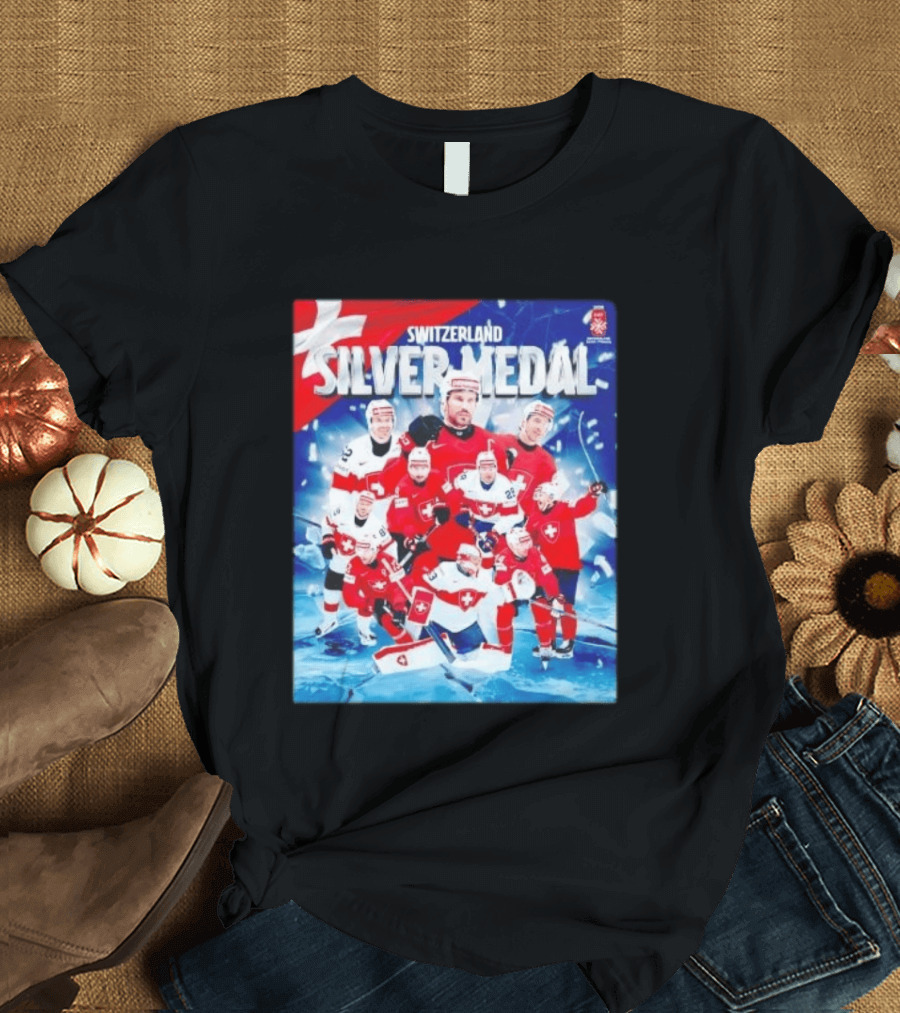 Switzerland Silver Medal 2026 IIHF Men's Ice Hockey Team Victory Celebration T-Shirt
