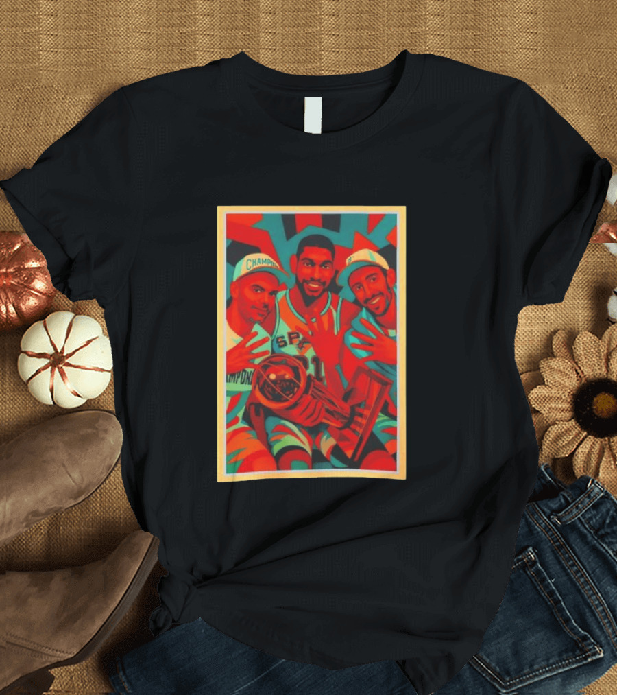 Champions Tim Duncan Spurs Teammates Trophy Victory Celebration T-Shirt