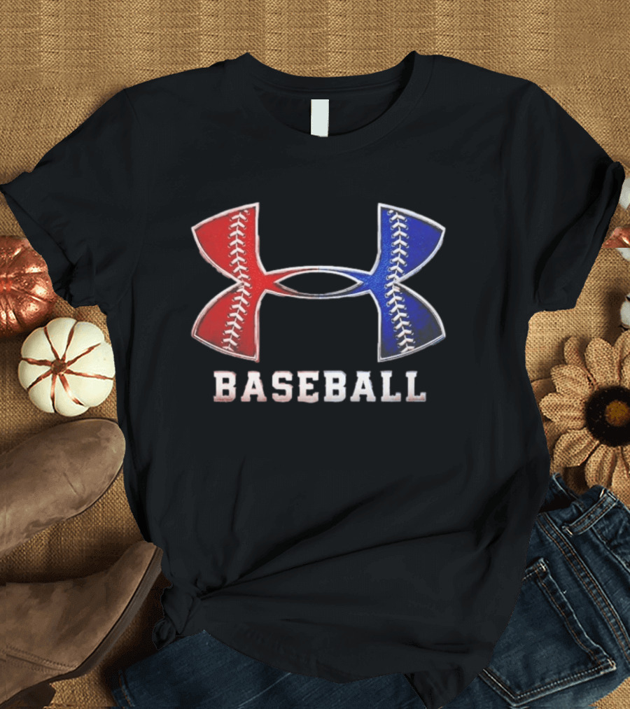 Under Armour Baseball Red Blue Stitch Performance Men T-Shirt