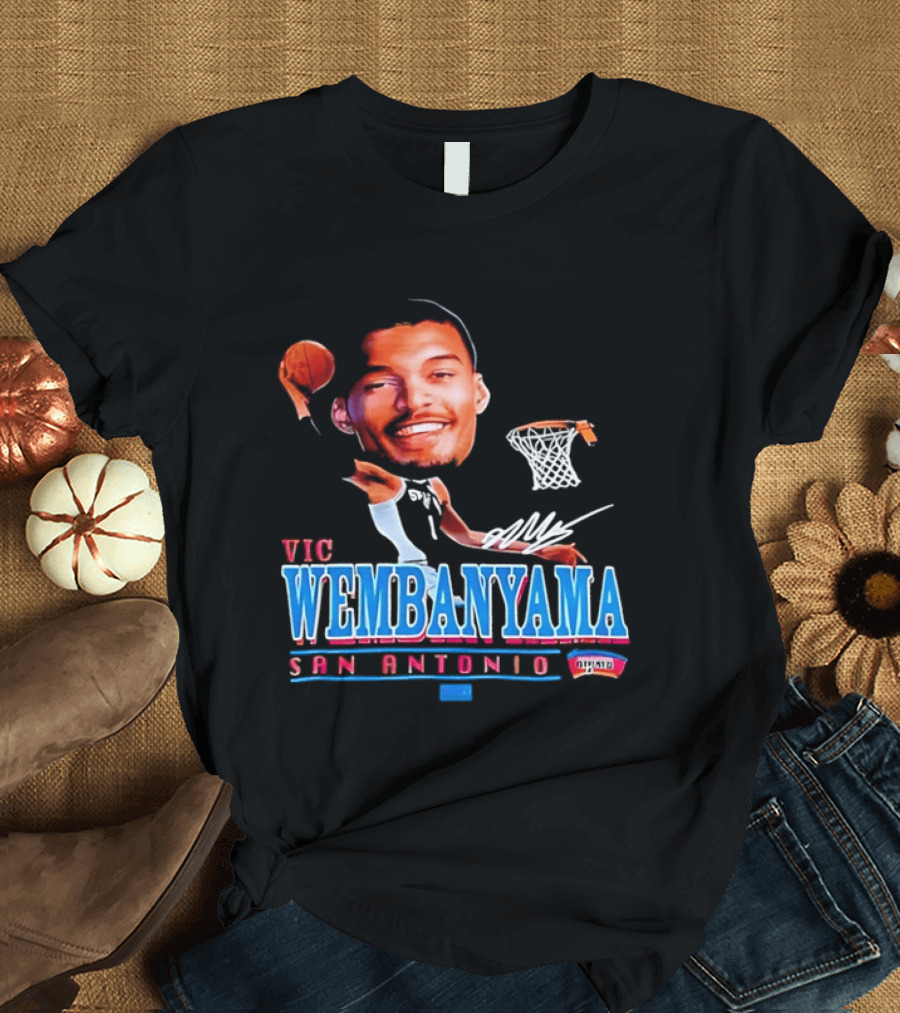 Vic Wembanyama Dunking San Antonio Spurs Autograph T-Shirt