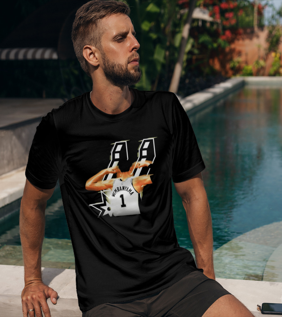 Wembanyama Flexing Back View Number 1 San Antonio Spurs NBA T-Shirt