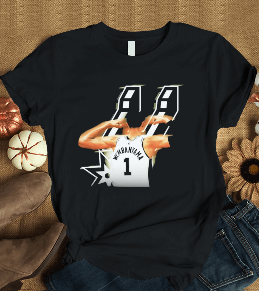 Wembanyama Flexing Back View Number 1 San Antonio Spurs NBA T-Shirt
