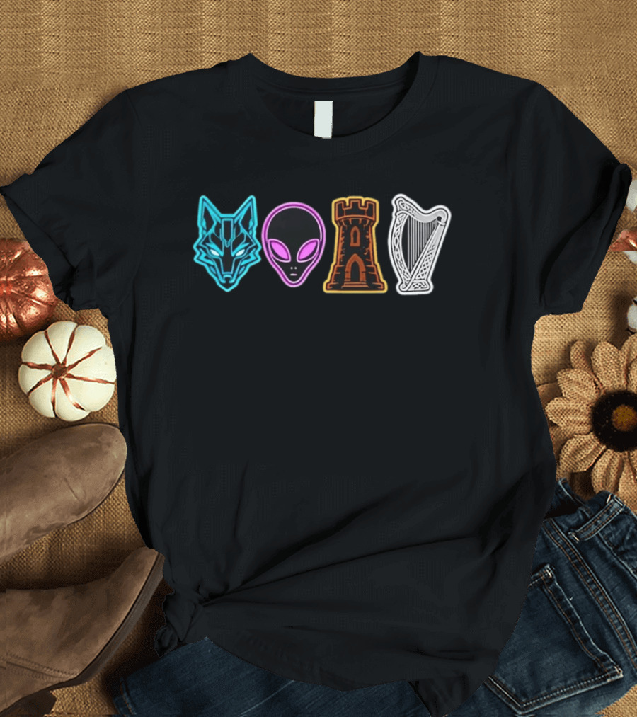 Wolf Alien Castle Harp T-Shirt