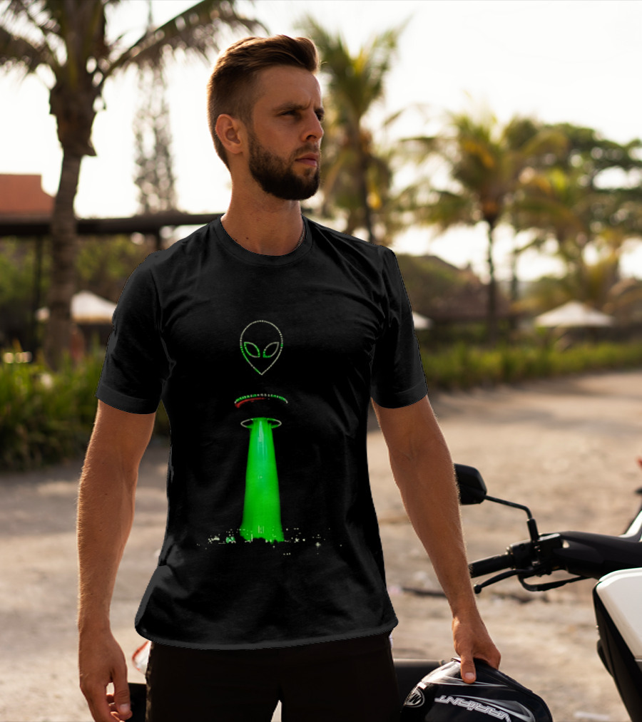 Alien Beam Over City Night Skyline Glow T-Shirt