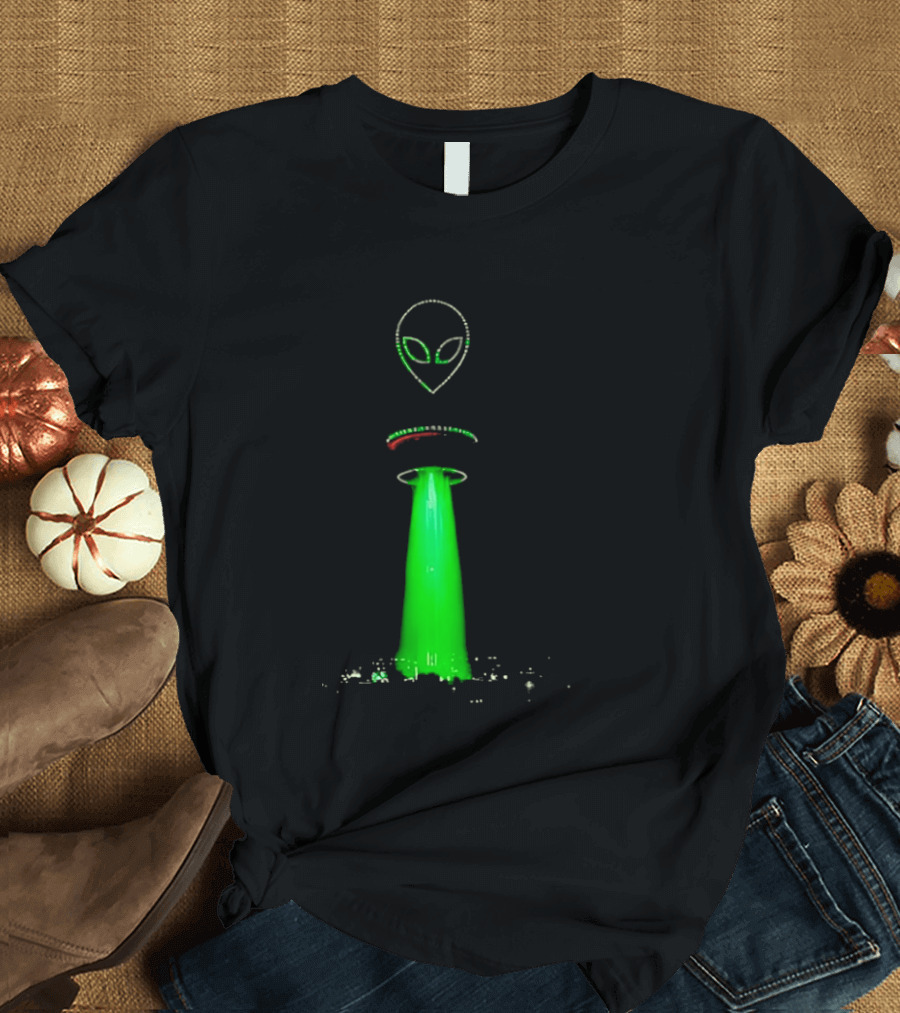 Alien Beam Over City Night Skyline Glow T-Shirt