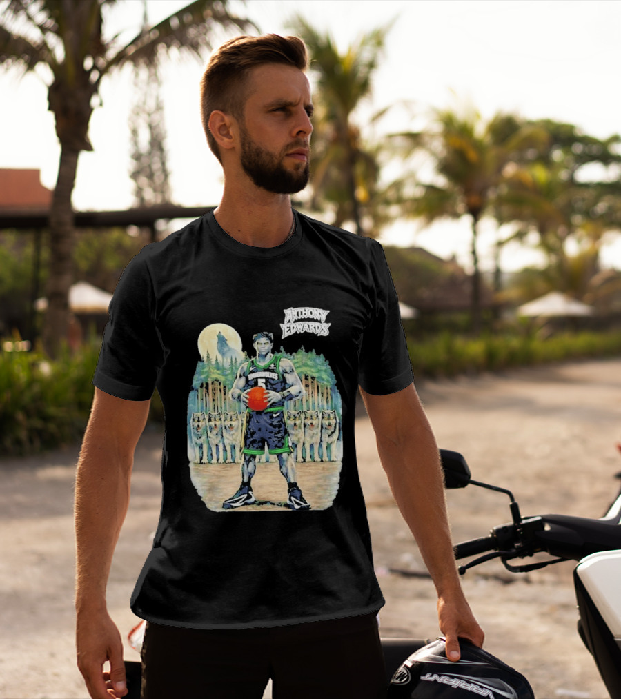Anthony Edwards Timberwolves Basketball Player With Wolves Moon T-Shirt