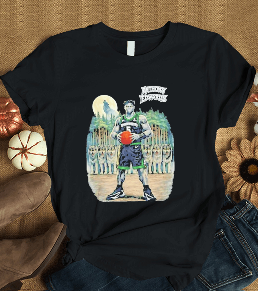 Anthony Edwards Timberwolves Basketball Player With Wolves Moon T-Shirt