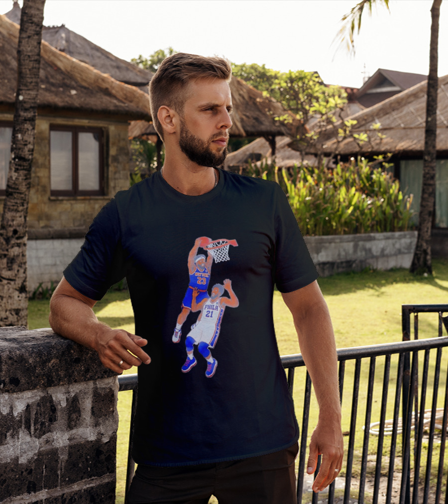 Pixel Art Basketball Dunk Mitchell Robinson New York 23 Joel Embiid PHILA 21 T-Shirt