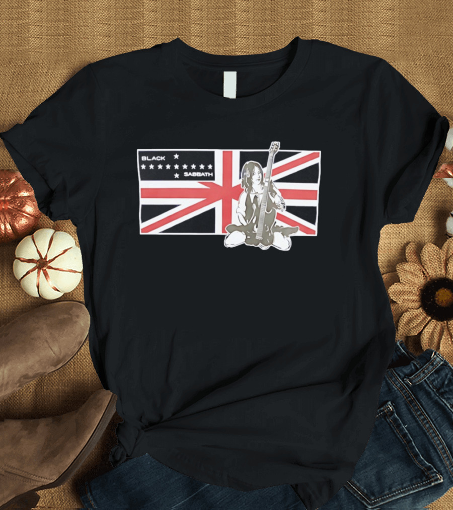Black Sabbath Union Jack Flag With Guitarist Iconic Band T-Shirt