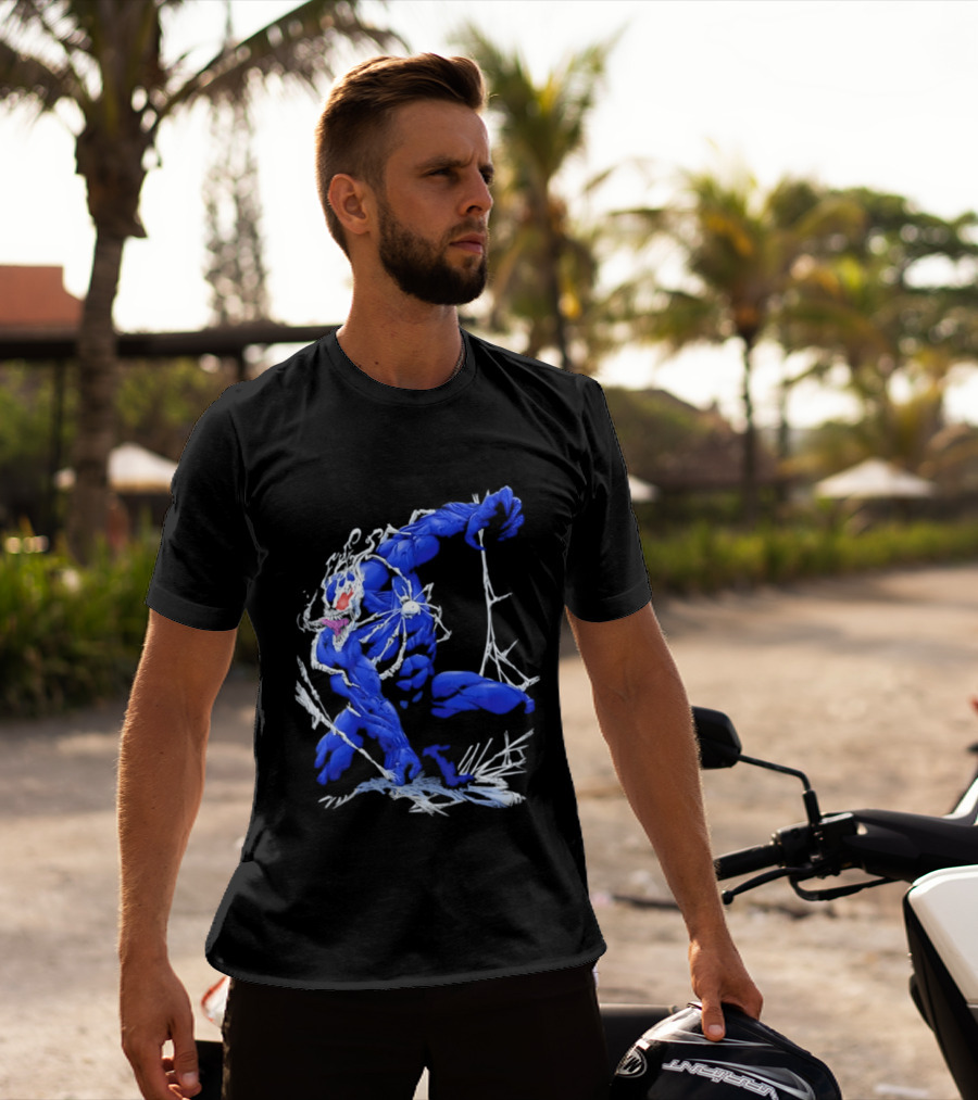 Marvel Blue Venom Symbiote Crouching Dynamic Pose T-Shirt