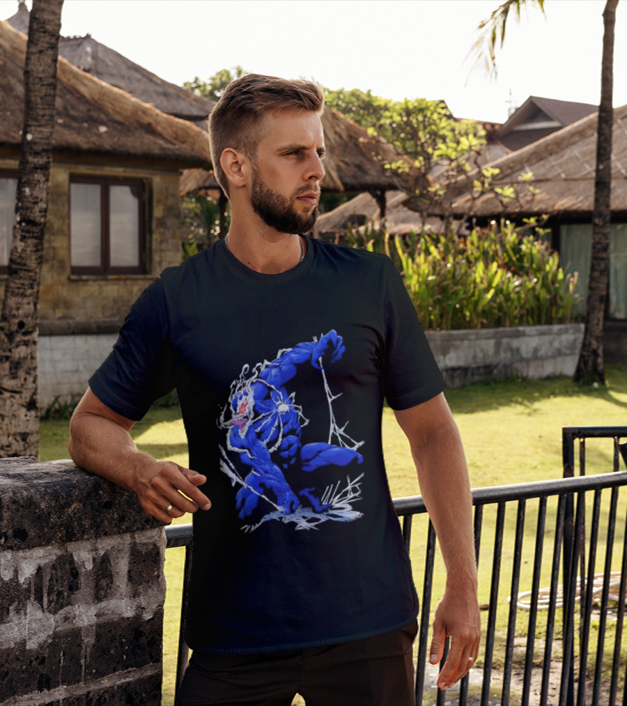 Marvel Blue Venom Symbiote Crouching Dynamic Pose T-Shirt