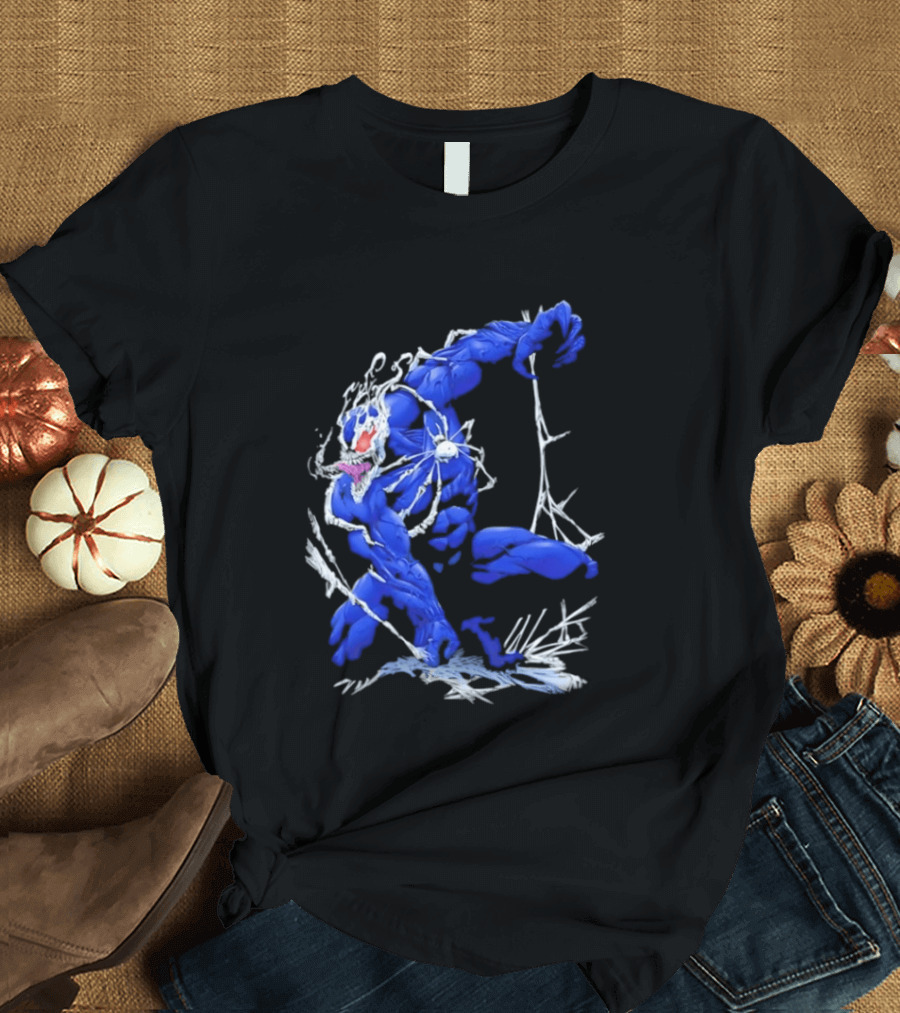 Marvel Blue Venom Symbiote Crouching Dynamic Pose T-Shirt