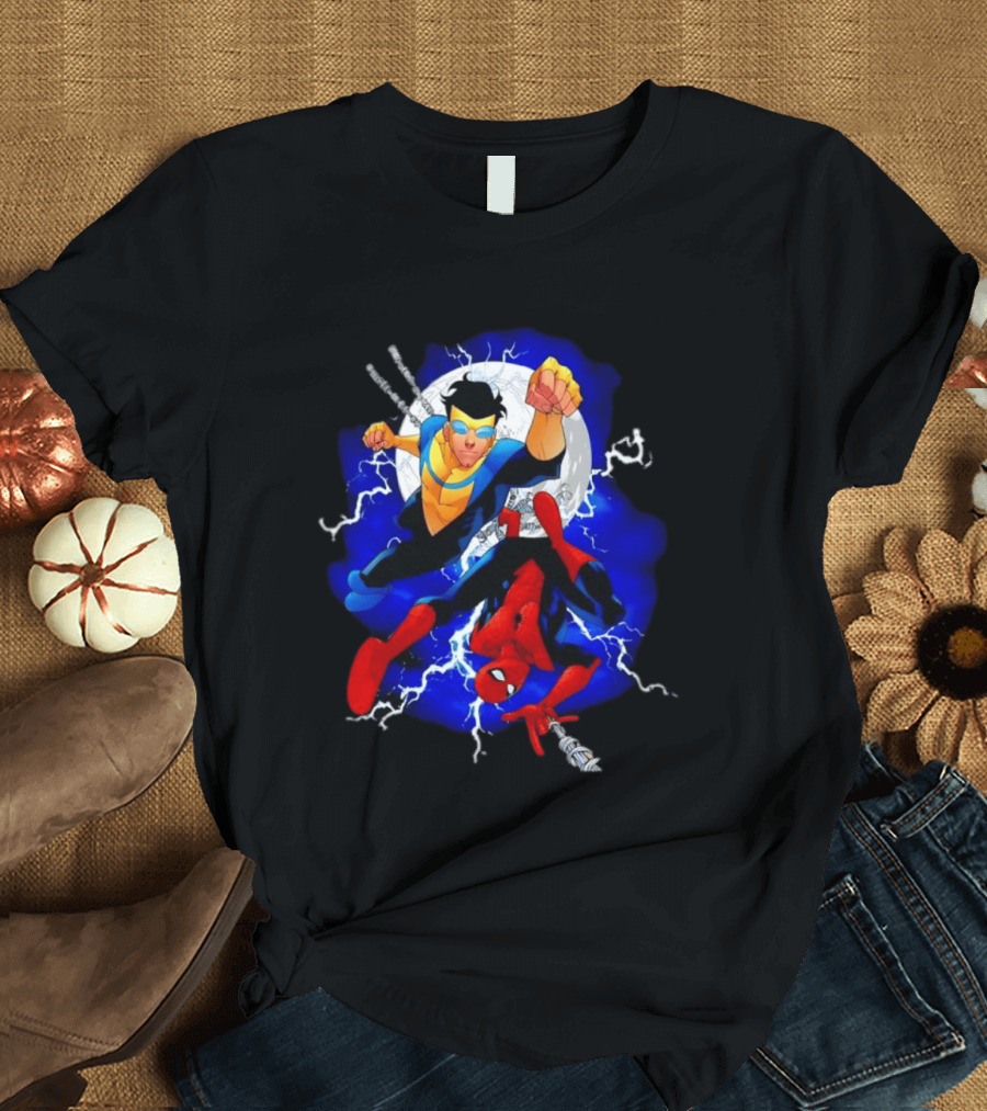 Invincible Spider Man Marvel Comics Crossover Action Hero Dynamic Duo T-Shirt