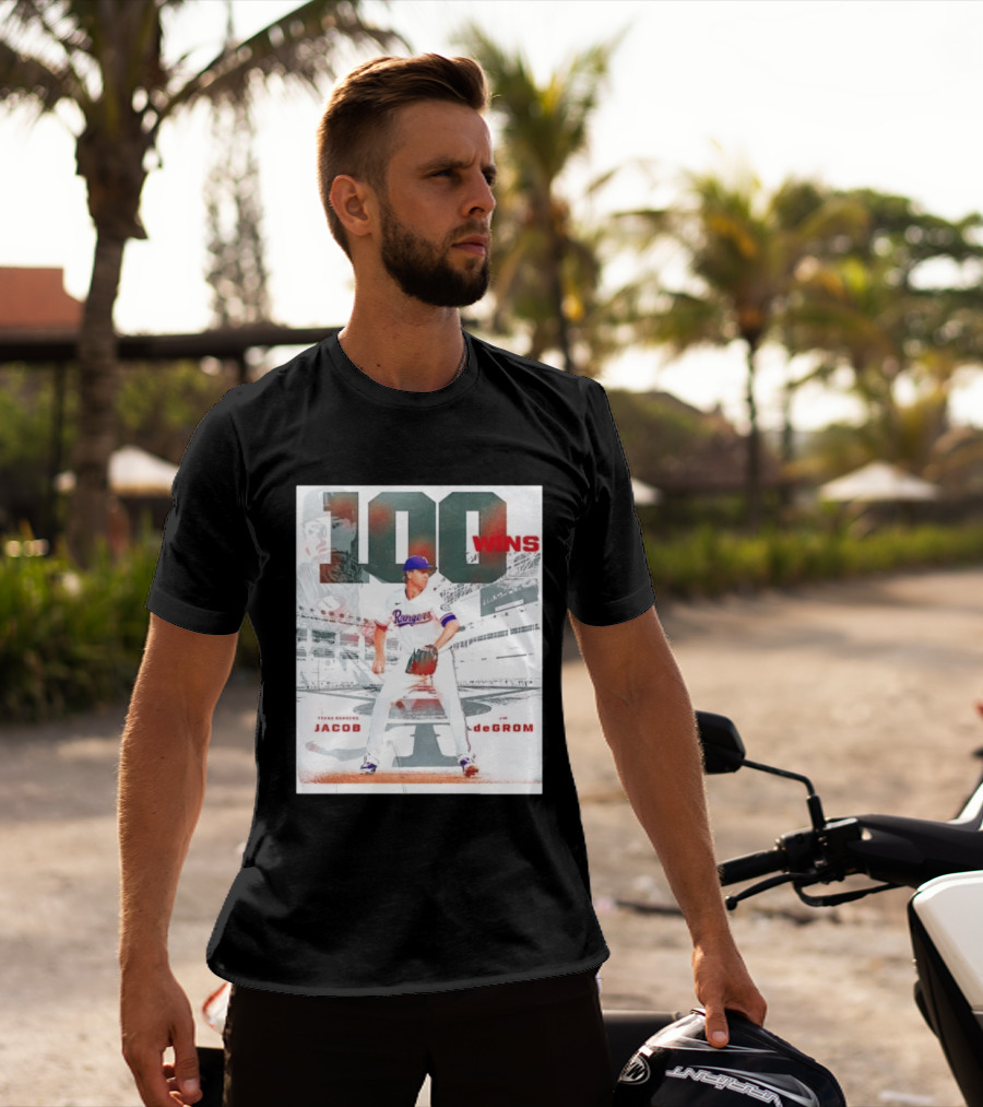Texas Rangers Jacob DeGrom 100 Wins Achievement Baseball Celebration T-Shirt