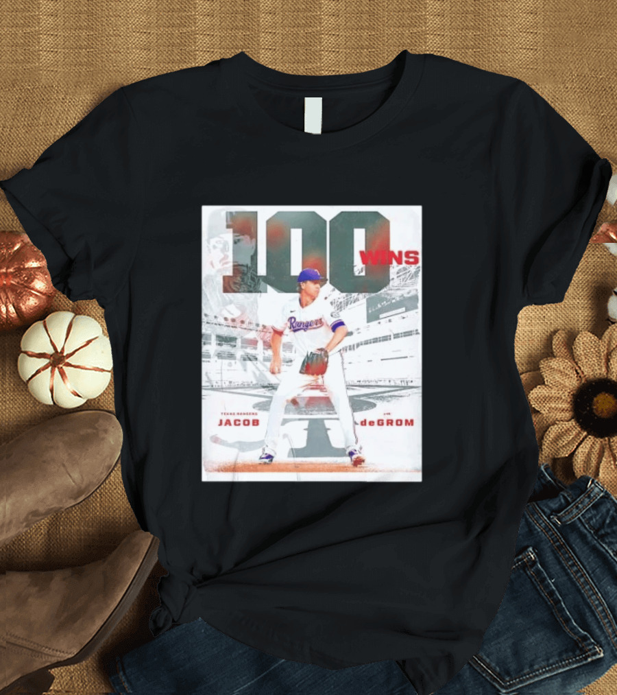 Texas Rangers Jacob DeGrom 100 Wins Achievement Baseball Celebration T-Shirt