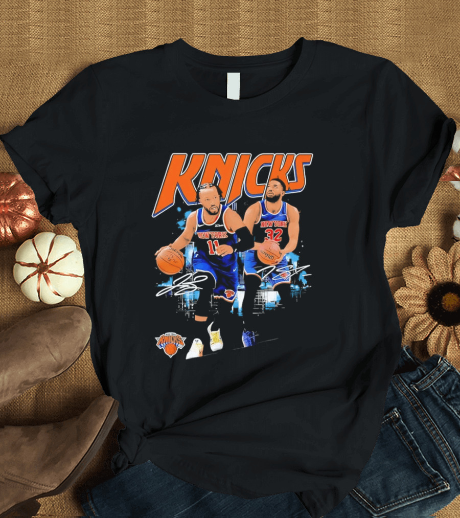 New York Knicks Jalen Brunson 11 Karl Anthony Towns 32 Dribbling Skills T-Shirt
