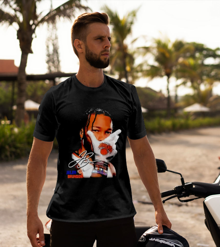 Jalen Brunson Knicks Gesture With Glove And JB Signature T-Shirt