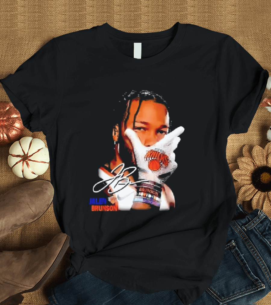 Jalen Brunson Knicks Gesture With Glove And JB Signature T-Shirt