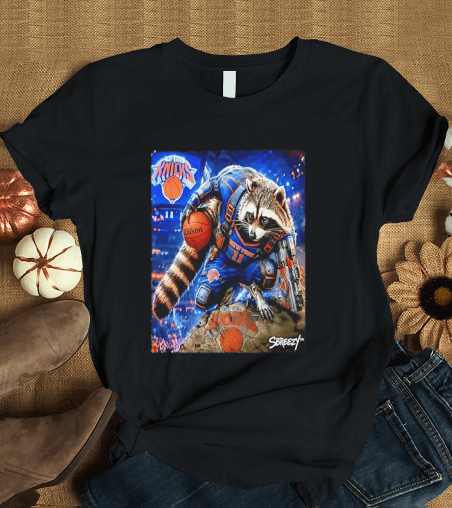 Rocket Raccoon New York Knicks NBA Basketball 11 S Breezy Wilson T-Shirt