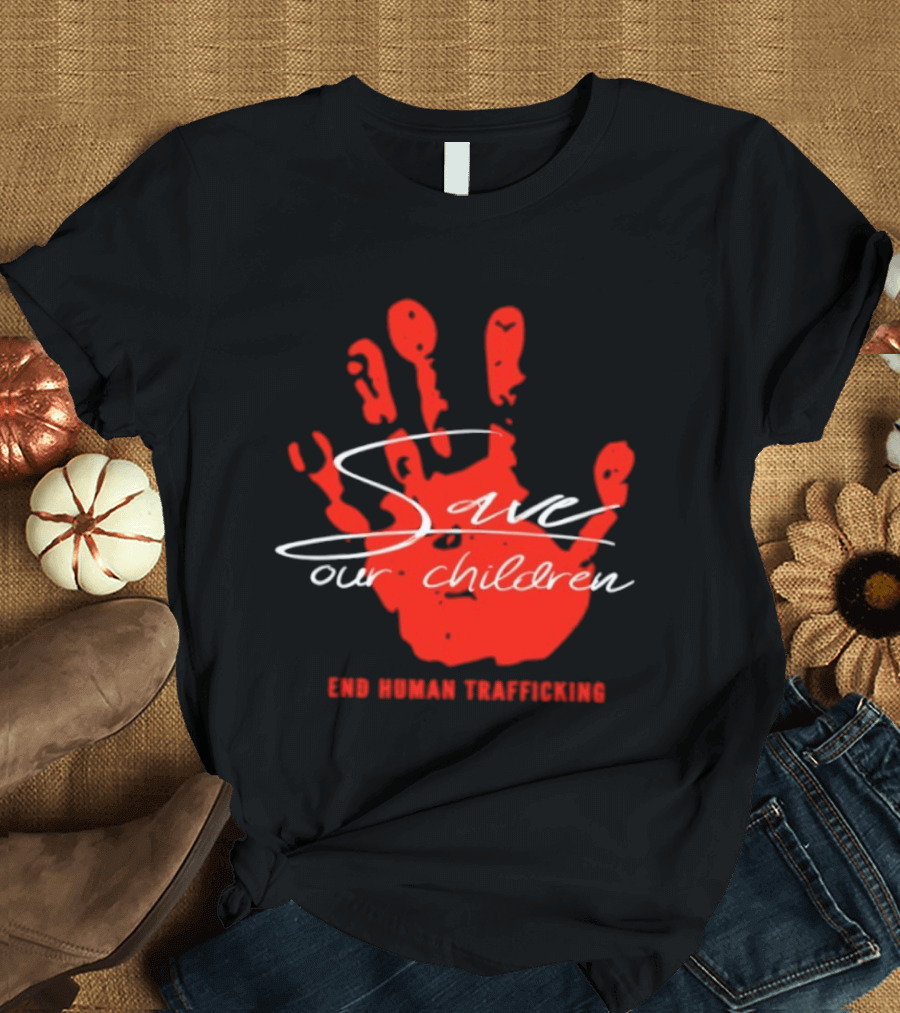 Save Our Children Red Handprint End Human Trafficking T-Shirt