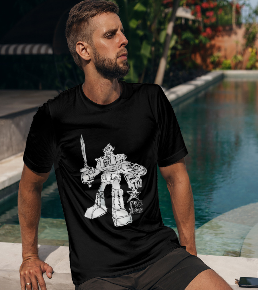 Yes Eye See Robot With Sword Shield Star T-Shirt