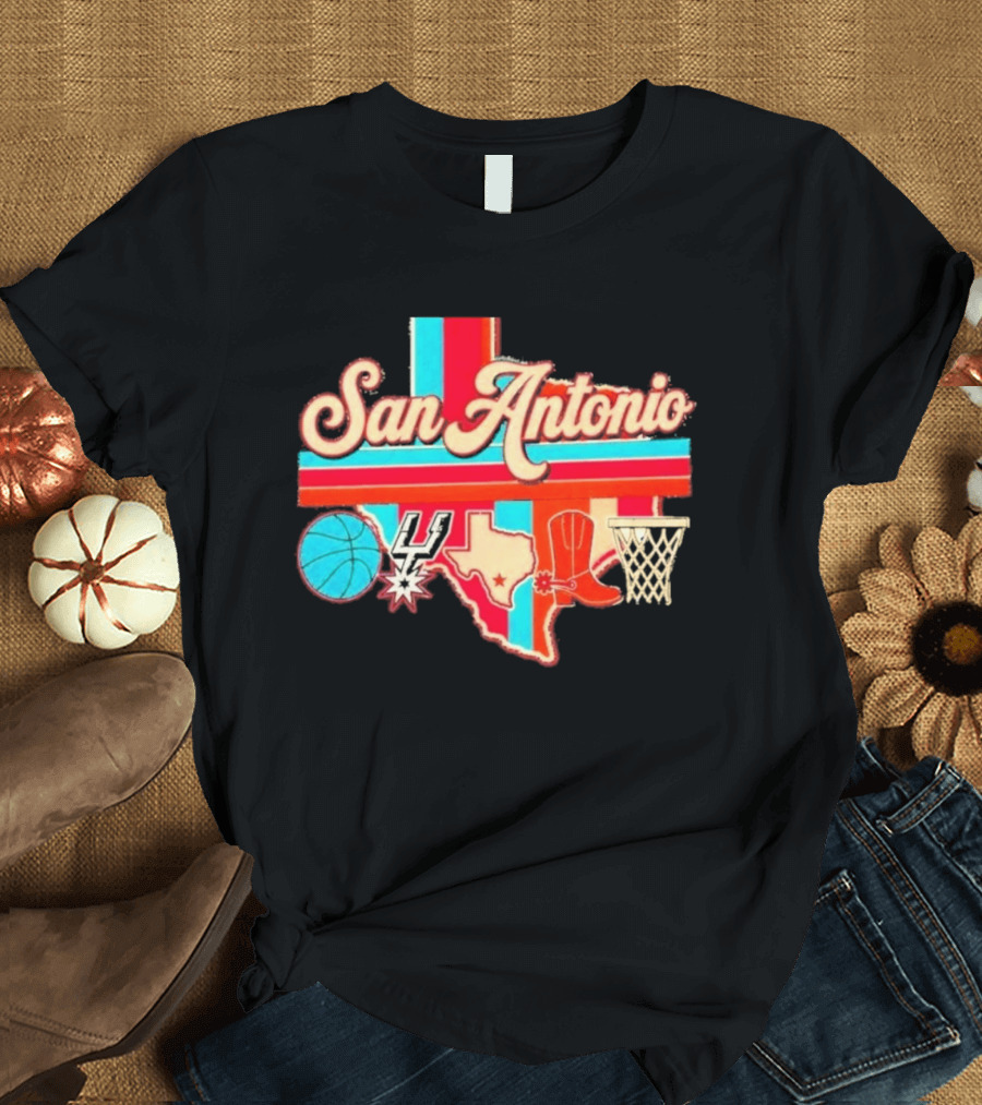 San Antonio Spurs Basketball Texas Map Iconography 2026 T-Shirt