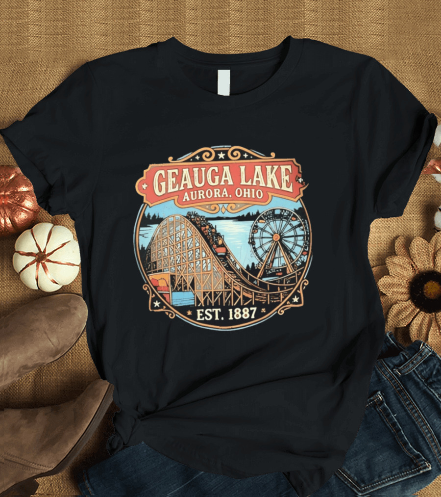 Geauga Lake Aurora Ohio Est 1887 Roller Ferris Wheel Amusement Park T-Shirt