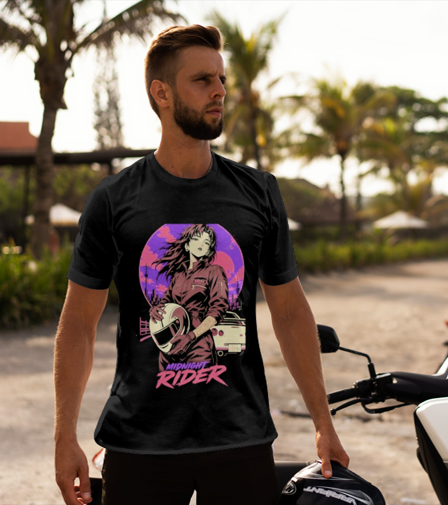 Midnight Rider Girl Racing Vintage 80s Style Retro Sunset Car Helmet T-Shirt