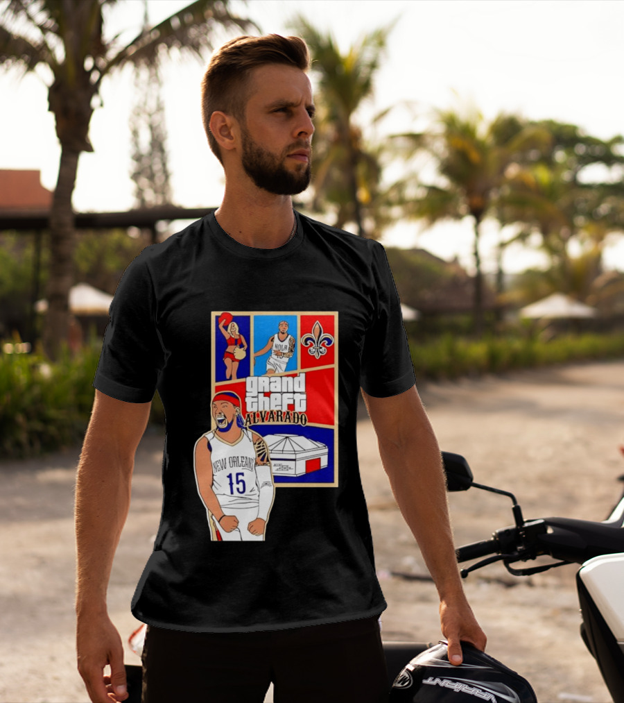 Grand Theft Alvarado New Orleans NOLA 15 Fleur De Lis Basketball T-Shirt