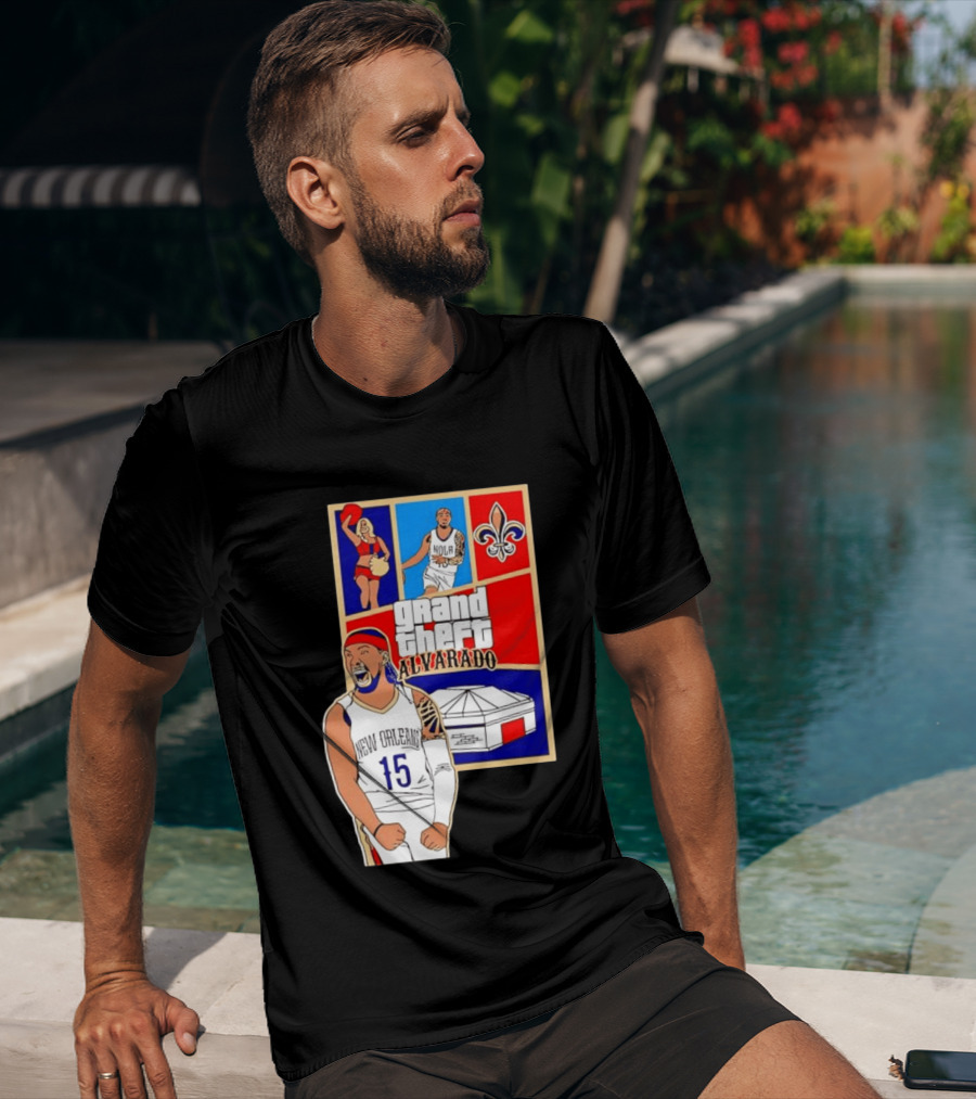 Grand Theft Alvarado New Orleans NOLA 15 Fleur De Lis Basketball T-Shirt