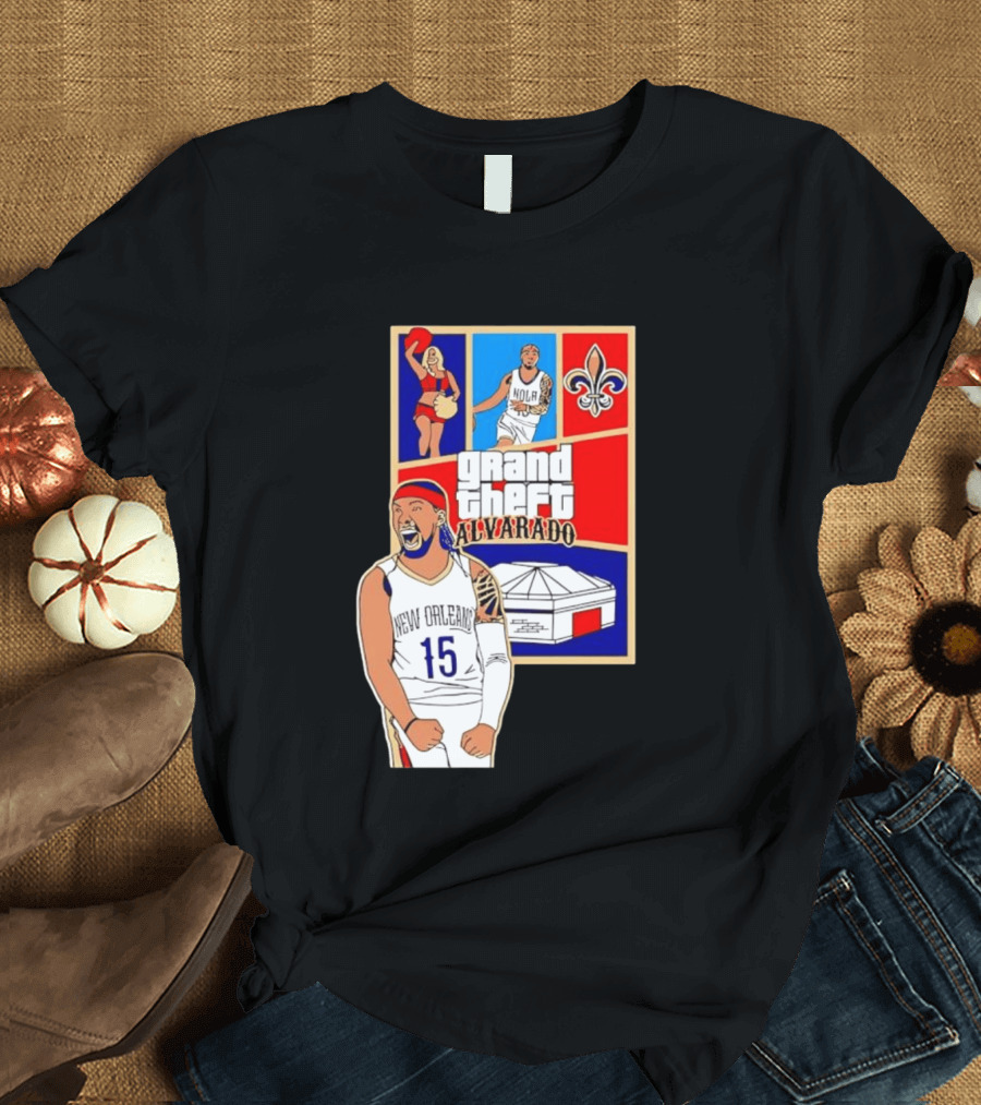 Grand Theft Alvarado New Orleans NOLA 15 Fleur De Lis Basketball T-Shirt