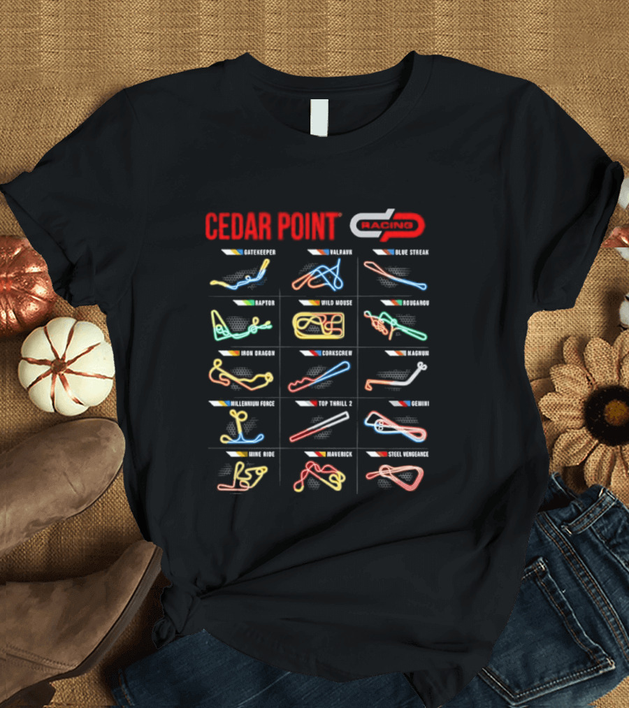 Cedar Point Racing Track Layouts Millennium Force Maverick Top Thrill Dragster T-Shirt