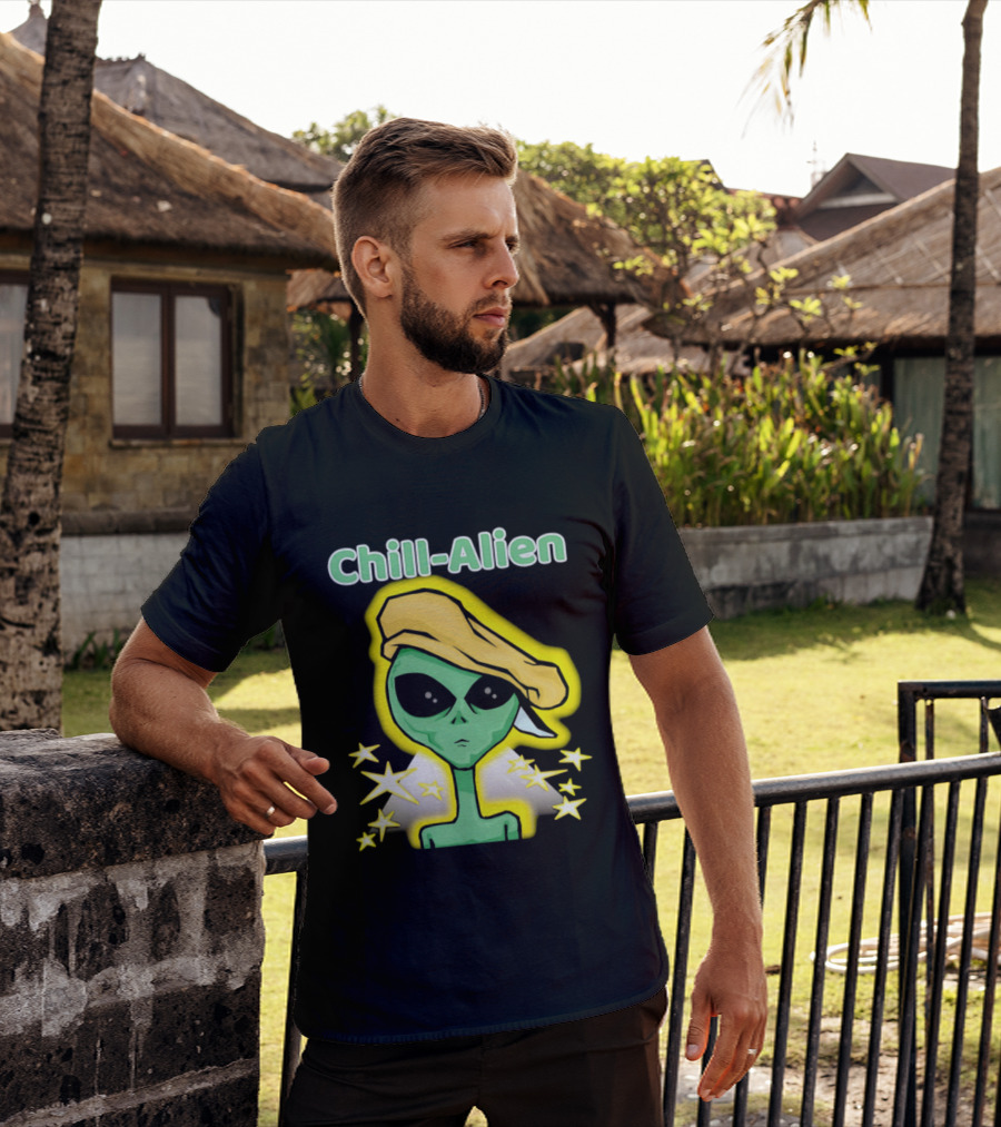Chill Alien Beret Hat Stars Glow T-Shirt