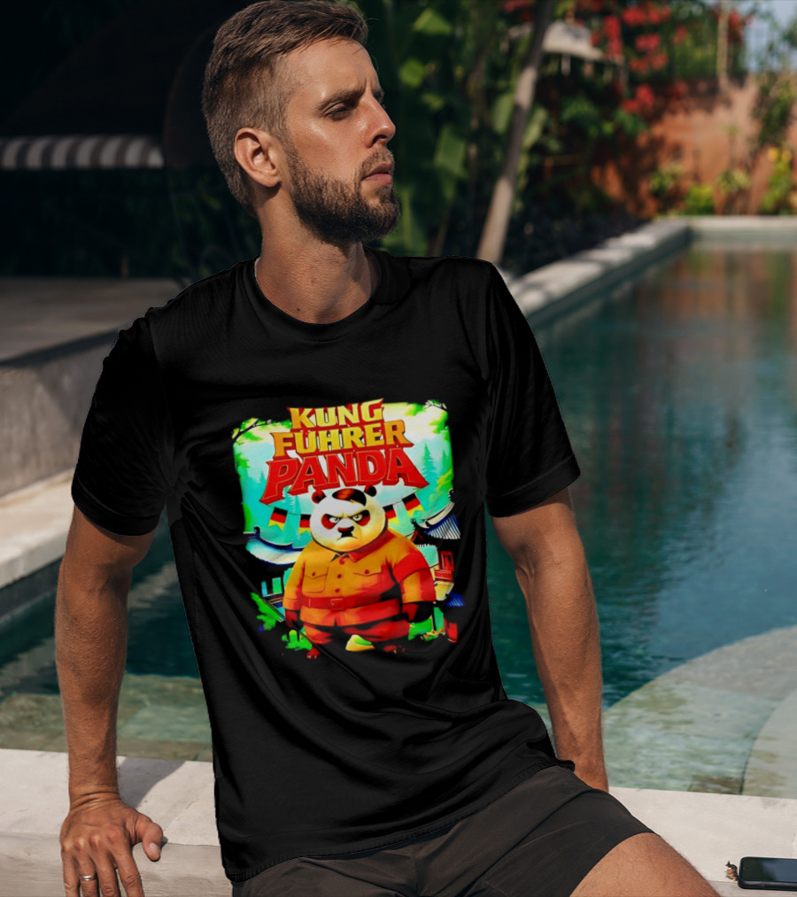 Kung Fuhrer Panda Military Styled Bear With Flags T-Shirt