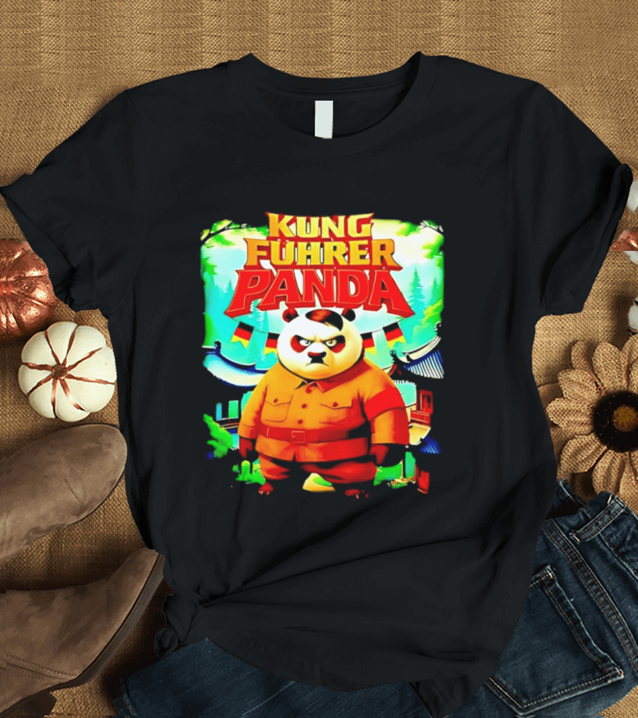 Kung Fuhrer Panda Military Styled Bear With Flags T-Shirt
