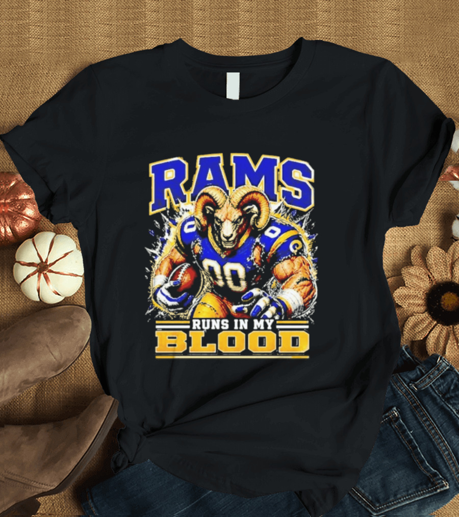 Rams Runs In My Blood Football Player T-Shirt