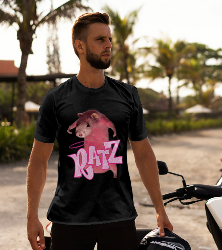 Ratz Pink Rat Meme Funny Text Bold Letters Halo T-Shirt