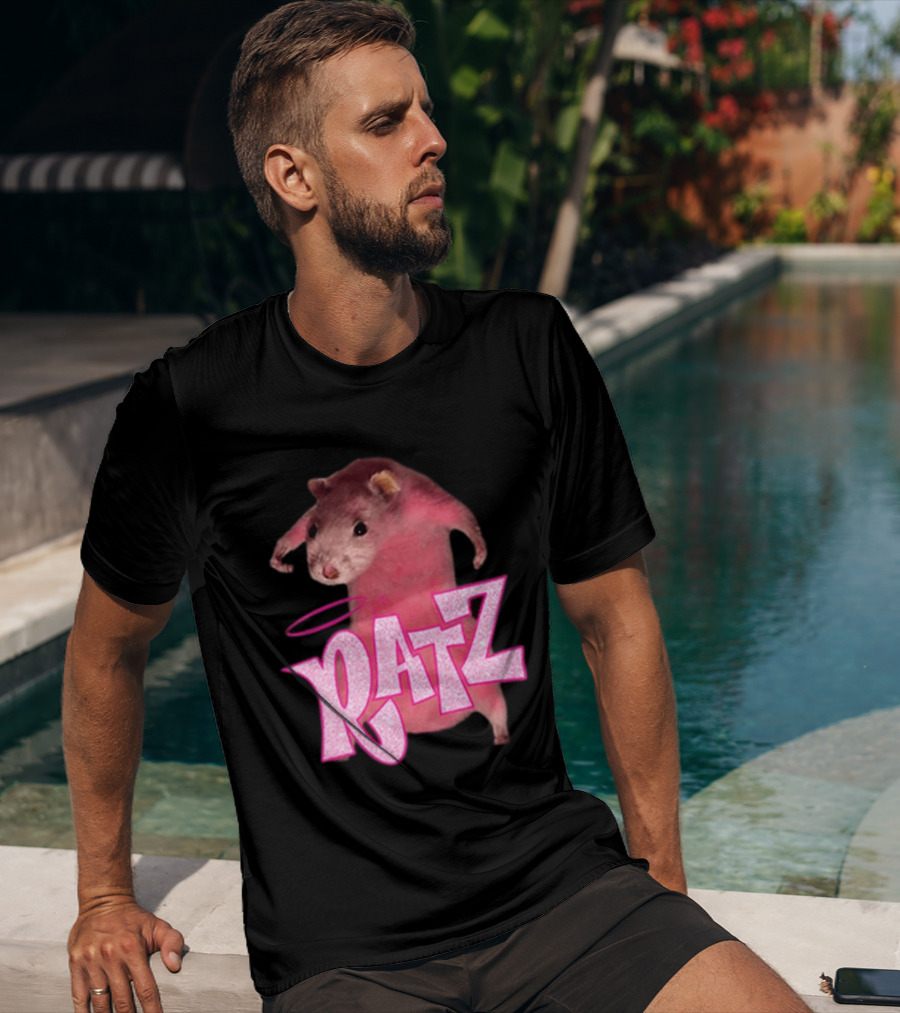 Ratz Pink Rat Meme Funny Text Bold Letters Halo T-Shirt