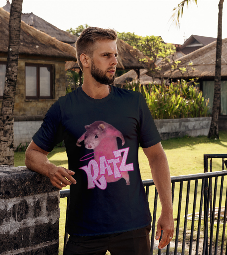 Ratz Pink Rat Meme Funny Text Bold Letters Halo T-Shirt