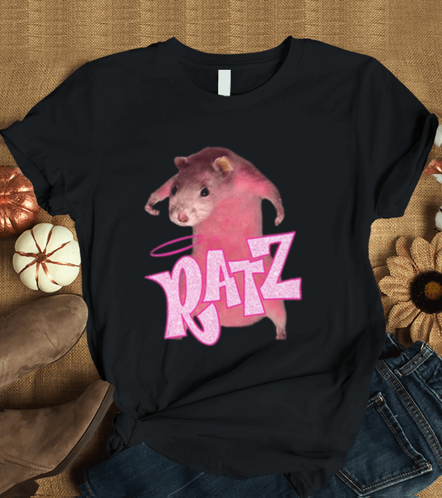 Ratz Pink Rat Meme Funny Text Bold Letters Halo T-Shirt