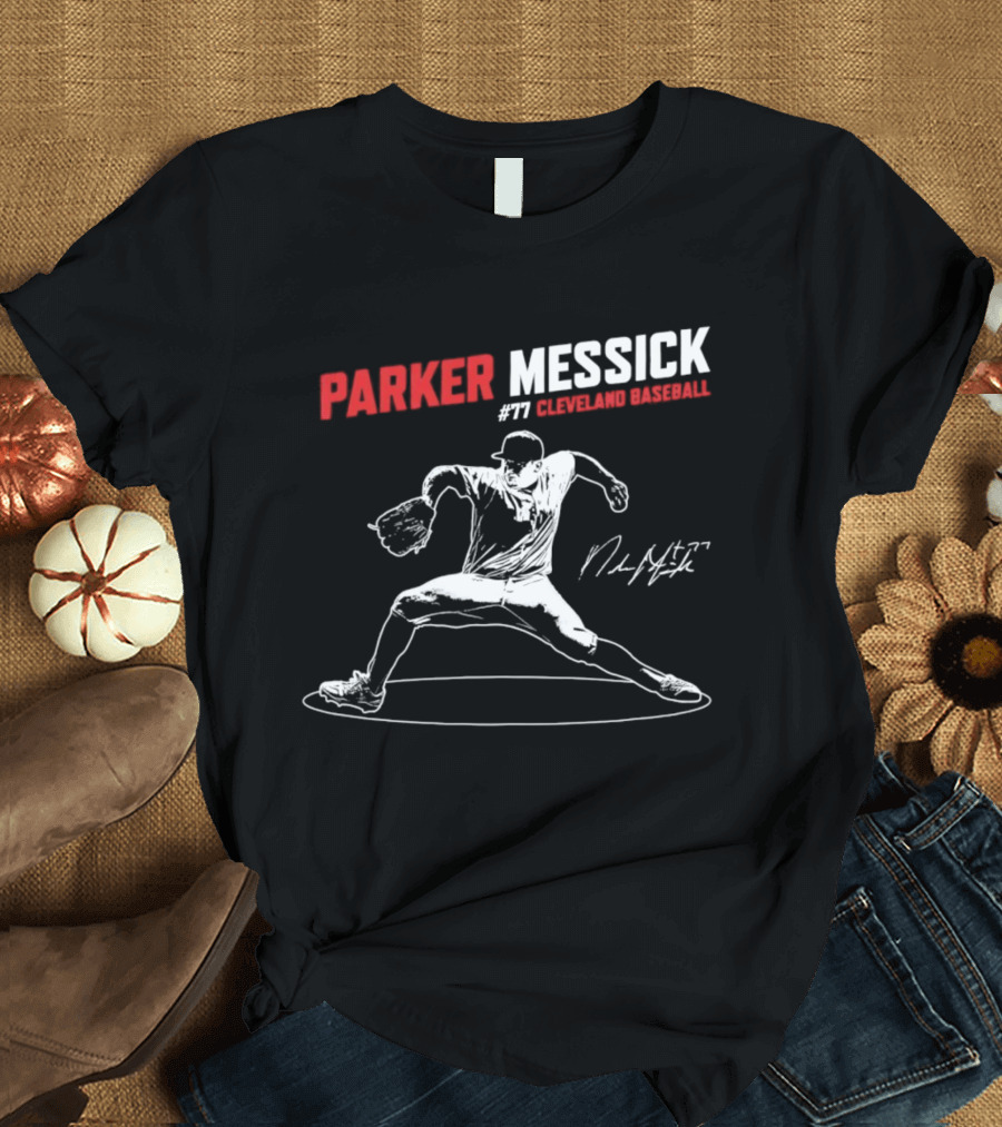 Parker Messick #77 Cleveland Baseball Commander Signature T-Shirt