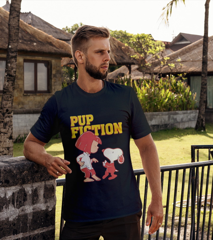 Pup Fiction Peanuts Characters Scene T-Shirt