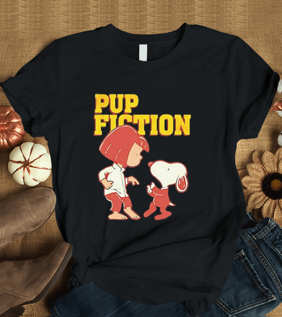 Pup Fiction Peanuts Characters Scene T-Shirt