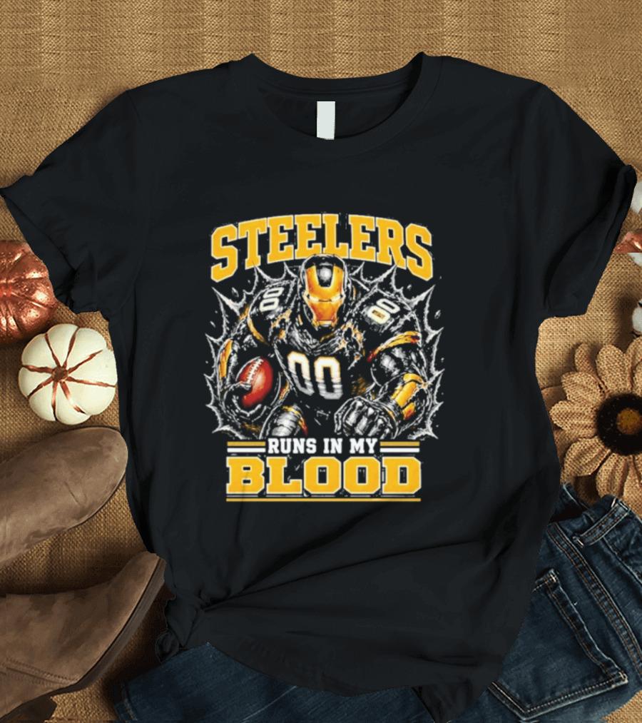 Steelers Runs In My Blood Iron Man Football Fusion T-Shirt